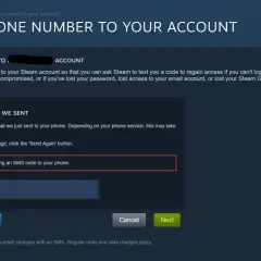 Ekran Steam z komunikatem błędu: "Wystąpił błąd podczas wysyłania kodu SMS na Twój telefon.