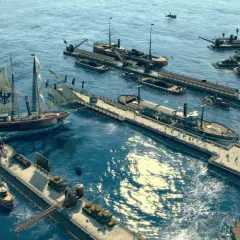 Port w grze Anno 1800, pełen statków i towarów. Sprawdź wymagania, by cieszyć się tą grą!