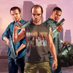 Trzech bohaterów GTA V z bronią i torbą pieniędzy. Czekamy na GTA 6 kiedy w Polsce!