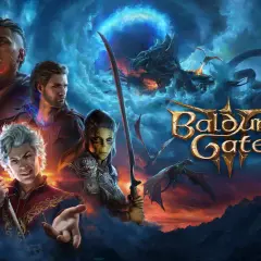 Postacie z Baldur's Gate 3 na tle burzliwego nieba. Zastanawiasz się nad baldur's gate 3 cena?