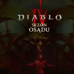 Diablo 4: Sezon Osądu. Mroczna wizja z przerażającą postacią w centrum i logiem gry.