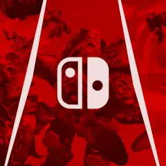 Darmowe gry na Nintendo Switch: zobacz bohaterów z gier akcji i Kirby'ego na tle logo konsoli.