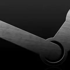 Metaliczne logo Steam na czarnym tle. Platforma powstała w 2003 roku, rewolucjonizując cyfrową dystrybucję gier.