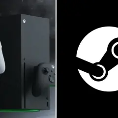 Dwa konsole Xbox Series X/S z kontrolerami i logo Steam. Marzenie o graniu w gry Steam na Xboxie.