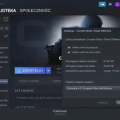 Jak usunąć grę z biblioteki Steam? Okno instalacji Counter-Strike: Global Offensive pokazuje, że gra zajmuje 27.62 GB.