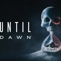 Nawiązanie do Until Dawn remake: lodowa klepsydra w kształcie czaszki, z której wypada śnieg na chatkę i grupę ludzi.