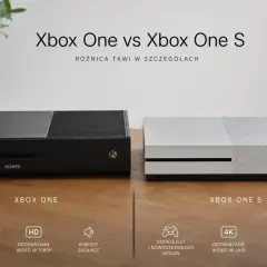 Czarny Xbox One obok białego Xbox One S, porównanie konsol.