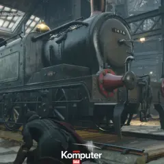 Wymagania Assassin's Creed Syndicate: lokomotywa w hangarze, gracz szuka wejścia do laboratorium.
