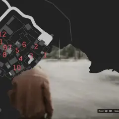 Mapa Cayo Perico z zaznaczonymi punktami. Gracz planuje infiltrację, omijając wrogów i kamery.