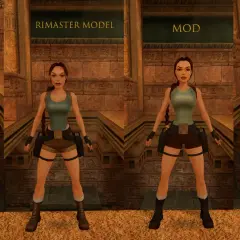 Porównanie modeli Lary Croft: "rimaster model" vs "mod" w tomb raider remake.