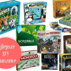 Kolekcja popularnych gier planszowych: Super Farmer, Pingwiny na lodzie, Dixit, Scrabble, Wsiąść do pociągu: Europa, Monopoly, Star Wars: Rebelia, Robinson Crusoe, Splendor.