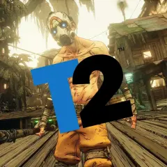 Psycho z gry Borderlands 2 od Gearbox Software, stojący na drewnianej platformie w wiosce na drzewach.