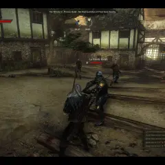 Geralt walczy z rycerzem w Wiedźminie 2. Sterowanie w grze pozwala na dynamiczne uniki i ataki.