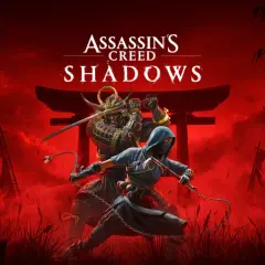 Dwóch wojowników, samuraj i ninja, w dynamicznej pozie na tle czerwonego, mglistego krajobrazu z bambusami.