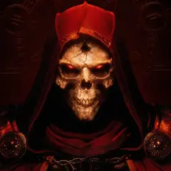 Przerażająca czaszka z płonącymi czerwonymi oczami, odziana w szkarłatną szatę i kaptur. To Azmodan, demoniczny władca grzechu.