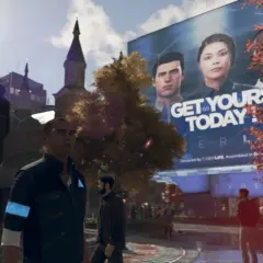 Connor z Detroit: Become Human patrzy na billboard z hasłem "GET YOURS TODAY!". Ile godzin gry przed nim?