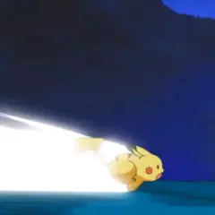Pikachu biegnie, zostawiając za sobą błyskawicę niczym kamień piorunowy.