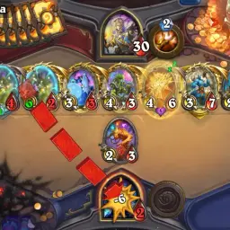 Gra karciana Hearthstone. Na stole potężne stwory, widać, że przeciwnik grał w stylu "pay to win", by zdobyć przewagę.