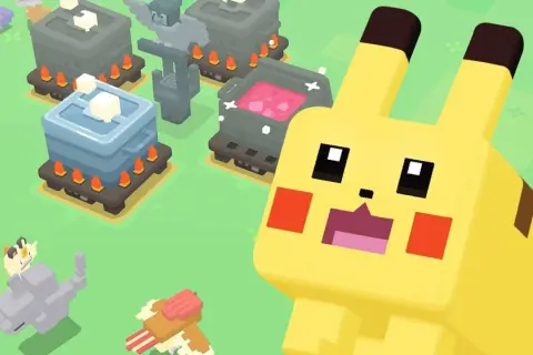Pikachu i inne Pokemony w grze w stylu Minecraft. Idealne darmowe gry na telefon bez internetu, które zapewnią godziny zabawy.