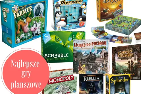 Kolekcja popularnych gier planszowych: Super Farmer, Pingwiny na lodzie, Dixit, Scrabble, Wsiąść do pociągu: Europa, Monopoly, Star Wars: Rebelia, Robinson Crusoe, Splendor.