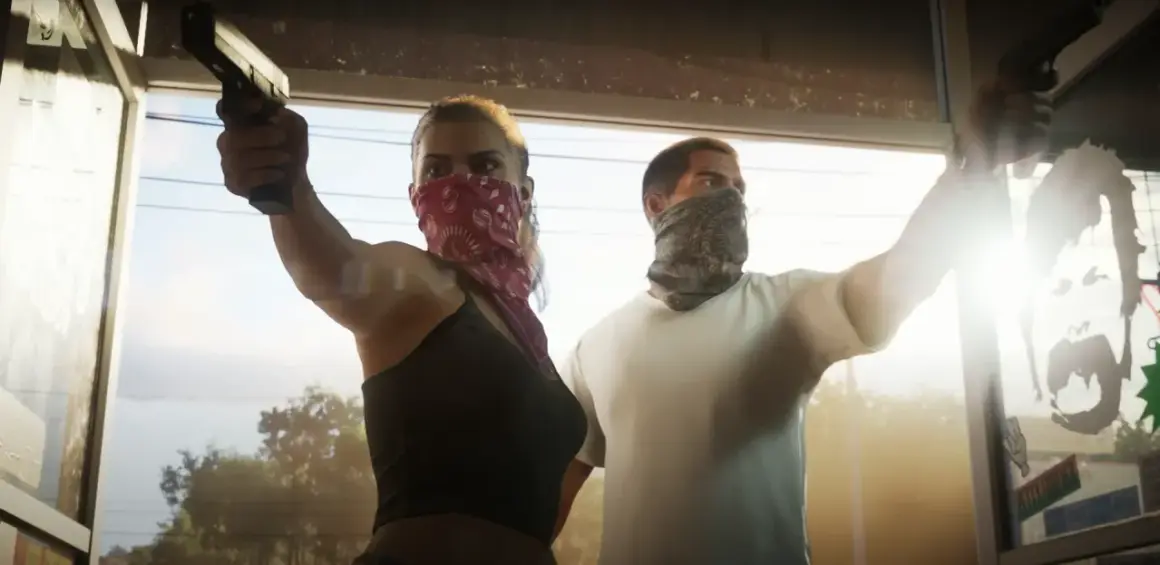 Lucia i jej partner celują z broni, gotowi na akcję w GTA 6.