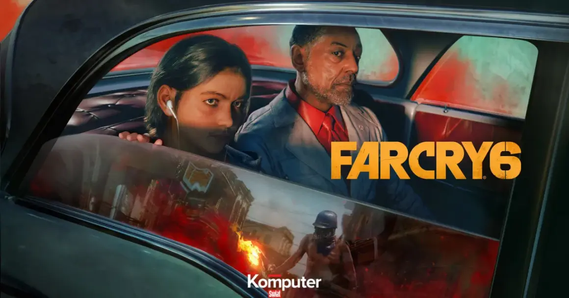 Far Cry 6: sprawdzamy wymagania gry, gdy młody chłopak i starszy mężczyzna jadą samochodem przez płonące miasto.