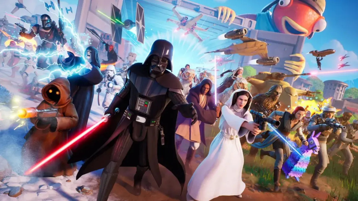 Darth Vader, Leia, Chewbacca i inni bohaterowie Gwiezdnych Wojen walczą w świecie Fortnite, który powstał w 2017 roku.
