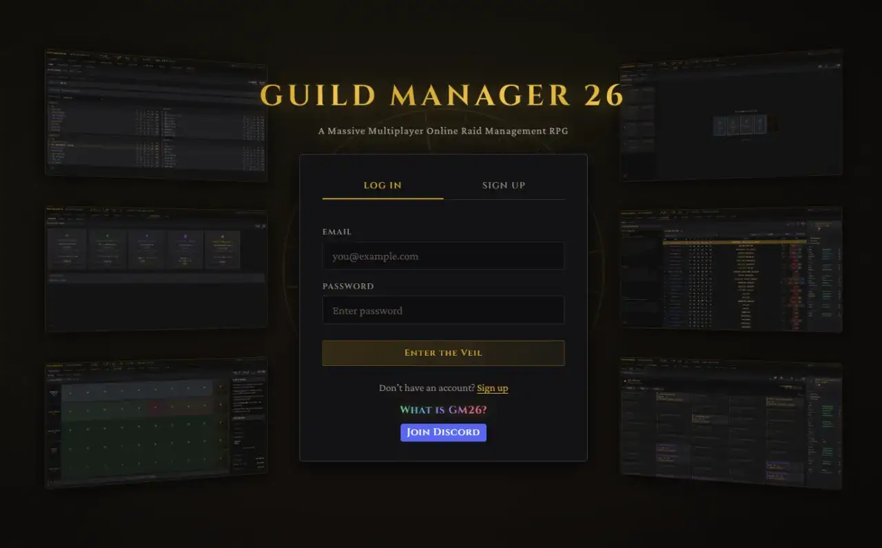 Zaloguj się do GUILD MANAGER 26, aby zarządzać swoją gildią w tej rozbudowanej grze RPG.