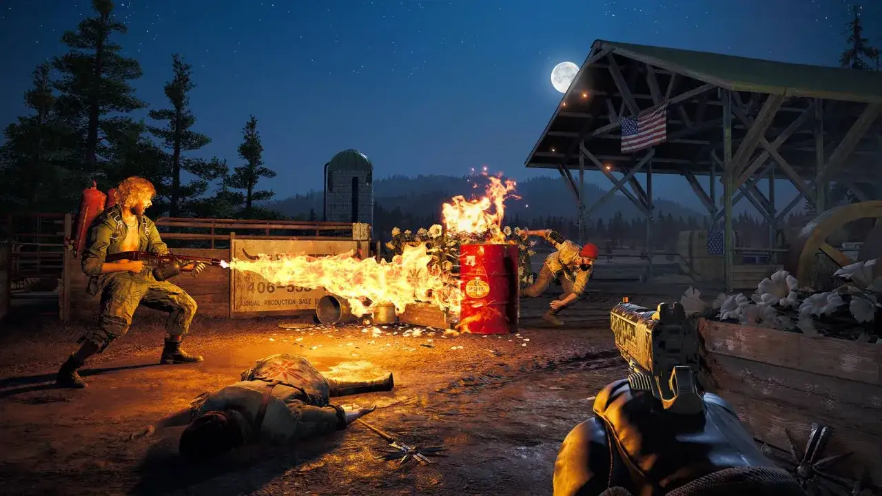 Nocna strzelanina w Far Cry 5. Płomienie, płonący beczka i przeciwnicy. Sprawdź wymagania gry!
