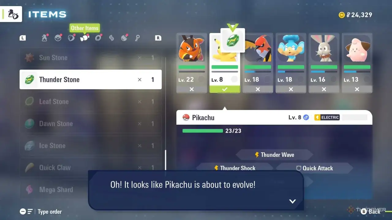Pikachu got a kamień piorunowy, co oznacza, że wkrótce się rozwinie!