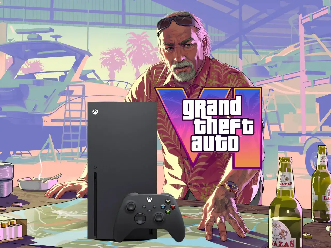 Starszy mężczyzna z GTA 6, konsola Xbox Series X i piwo. Kiedy w Polsce?