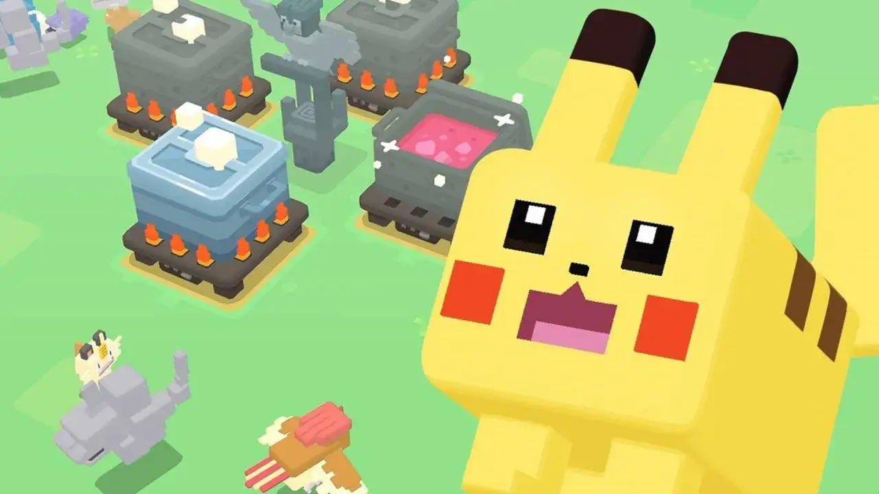 Pikachu i inne Pokemony w grze w stylu Minecraft. Idealne darmowe gry na telefon bez internetu, by bawić się w dowolnym miejscu.
