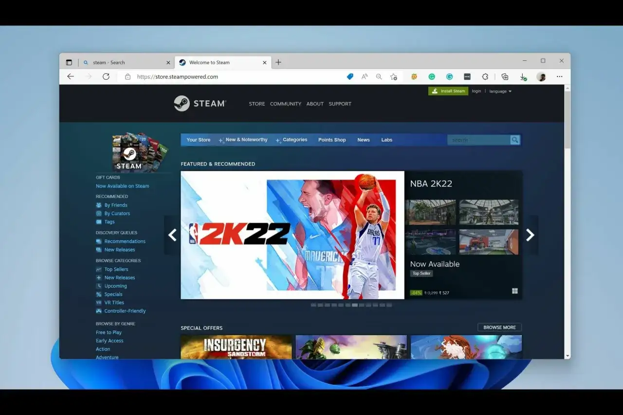 Strona Steam z grą NBA 2K22. Czy to najdroższa gra na Steam? Cena 3299 zł z rabatem 84%.