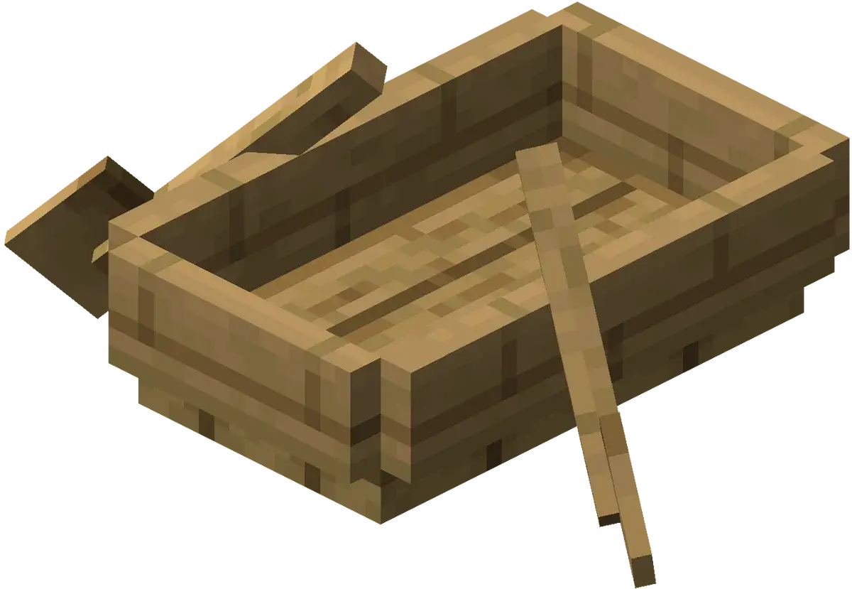 Drewniany łodzik z Minecraft, gotowy do wodnej przygody.
