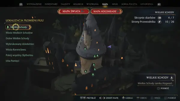 Mapa Hogwartu z gry Hogwarts Legacy. Widok na Wielkie Schody, gdzie odkrywasz tajemnice zamku.