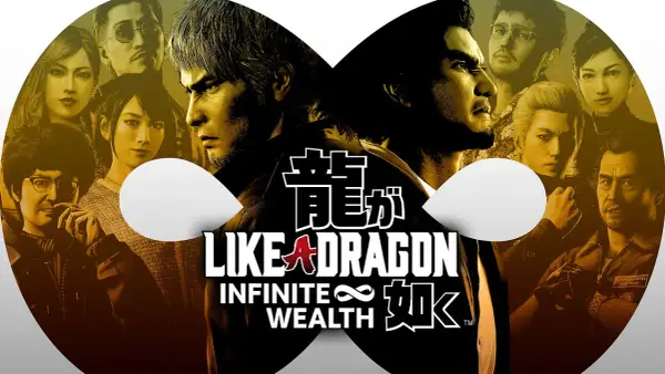 Postacie z gry jrpg "Like a Dragon: Infinite Wealth" na tle.
