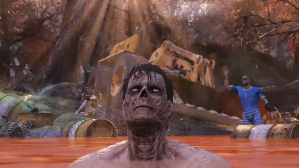 Postapokaliptyczny krajobraz, zmutowany człowiek w wodzie, koparka i szkielet. Kiedy fallout 5?