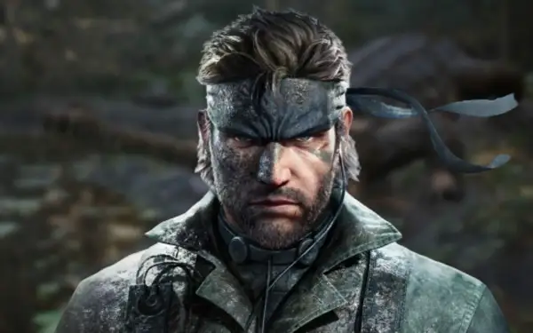 Twarz Big Bossa z gry Metal Gear Solid V, stworzona w silniku Fox Engine. Widać jego charakterystyczną opaskę i kamuflaż.