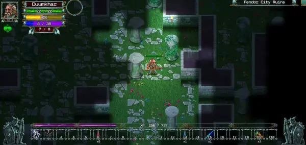 Starzec Duumkhar przemierza ruiny Fendor w grze roguelite. Wskrzesza starożytne kolumny, walcząc o przetrwanie.