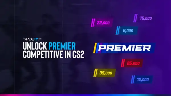 Czy CS GO jest za darmo? Grafika pokazuje, że odblokowanie Premier Competitive w CS2 wymaga punktów, np. 22,000 lub 35,000.