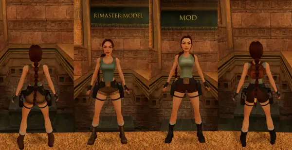 Porównanie modeli Lary Croft: "rimaster model" vs "mod" w tomb raider remake.